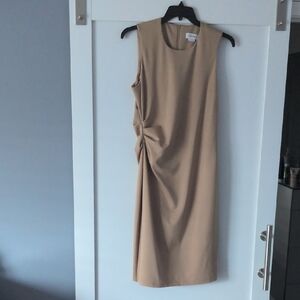 Calvin Klein Sleeveless Midi Dress in Beige with Side Twist